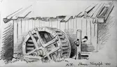 Teckning av Nils Kreuger 1881. Föreställandes ett kvarnhjul.