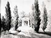 Värnanäs gård, monumentet. Engelska parken. Akvarell av Jon Carl Linnerhielm.