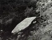 Tolvtonsstenen, belägen i den gamla grustäkten i södra delen av gravfältet. Stenen var tidigare belägen strax vid kanten av grustäkten, men senare nerrasad i samband med arbeten i grustaget,