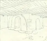 Kalmar slott, skiss av bottenvåningen, östra längan rum 43 - Kungsköket.