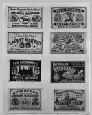 Ett urval av tändsticksetiketter från Jönköpings tändsticksfabrik.