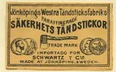 Tändsticksetikett från Jönköpings tändsticksfabrik,  