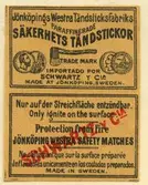 Tändsticksetikett från Jönköpings tändsticksfabrik,  