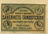Tändsticksetikett från Fredriksdahls tändsticksfabrik. 