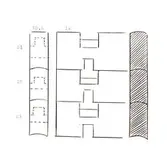 Skiss av knut en bod på Björkmossa gästgivaregård, Tage Starck 1937.