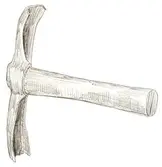 Teckning av en dubbelkäxla. Höjd: 27 cm. bredd: 4 cm, skaft: 20 cm.