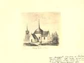 Teckning av Voxtorps kyrka i Södra Möre.
