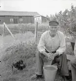 Vilande man och tax på Vinö.