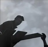 Byggnadsarbetare vid byggandet av Ölandsbron.