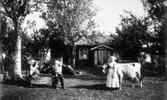 Frans och Matilda Larsson på Lervadet, Heden, Floby. De hade 2 st mycket välskötta, feta och vackra kor. Tilda gick ofta valle med korna i vägdikena och under tiden 