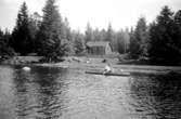 Vy från Hornborgaån omkring 1940.