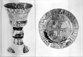 Paténen tilsammans med kalk funnen i Domkyrkans krypta.
Finns å Statens Historiska Museum.