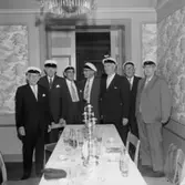 Skara läroverk.
60-årsjubileum 10/5 1967. 
Nummer tre från vänster: 
Folke Appelin, tidigare bankman i Skara.