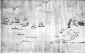 Bataillen vid leesund emellan ryska gallere Escaderen och ett dataschement under vice Amiral Baron CG Sjöblad den 27 juli 1720. Reproduktion