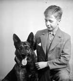 Pojken Karlsson med hund, Bomhus, augusti 1944.