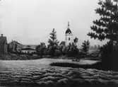 Heliga Trefaldighets kyrka från nordväst. Akvarell omkring 1845.
