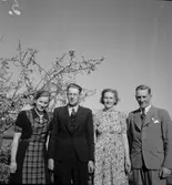 Kryckerståten i Överhärde, 1943. Paret till höger, som firades vid kryckeståten, är Märta Berg, f. 1920, och Per Englund, f. 1909.
Paret till vänster, som också firades vid kryckeståten, är Anna Englund f.1903, och Per Johan Wallinder.