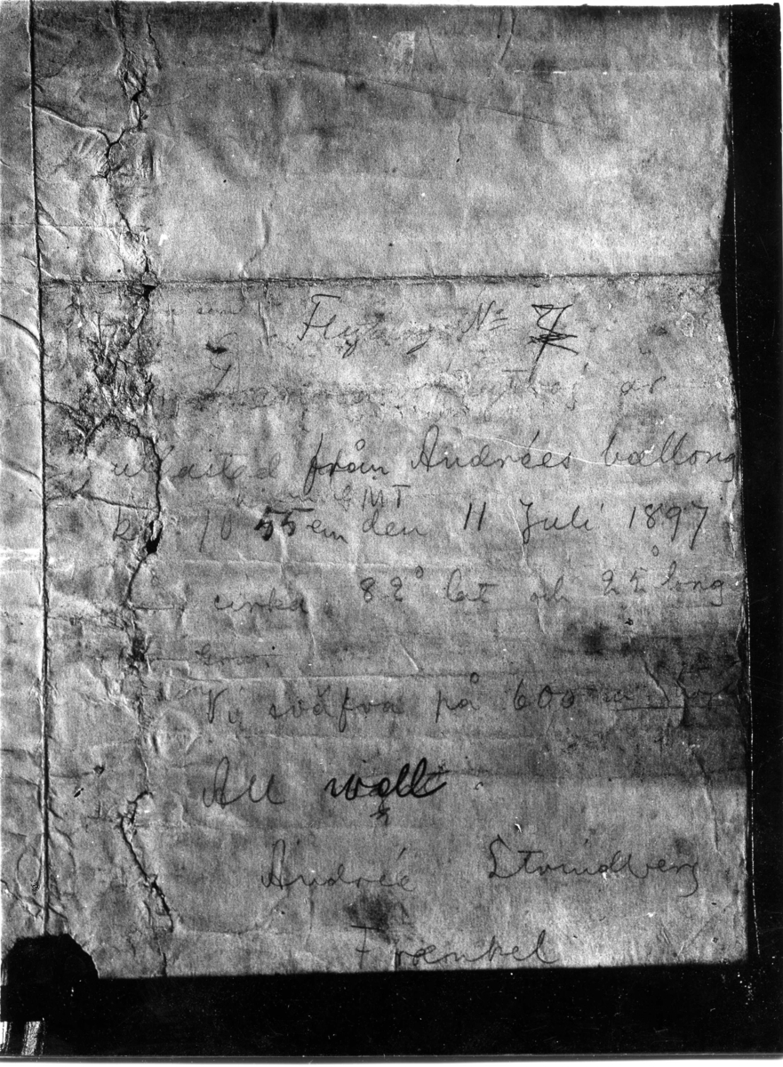 The Historic Museum of the State, Photograph of message for floating buoy No 7. Original in the museum’s collections.