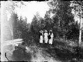 Tre kvinnor går bortåt på vägen,  Östhammar, Uppland
