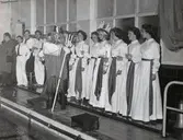 Luciatåget vid bassäng.