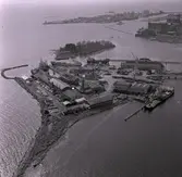 Flygfoto över varvet i Kalmar.