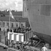 Den 27 augusti 1953. Gävle Varv. Sjösättning av båten M/S Lombardia

