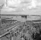 Den 27 augusti 1953. Gävle Varv. Sjösättning av båten M/S Lombardia
