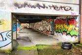 Graffiti på pappersbruket Papyrus fabriksområde i Forsåker, Mölndal, den 4/11 2014. Fotodokumentationen gjordes under perioden mellan pappersbrukets avveckling och områdets nyexploatering. Området var under denna tid populärt bland ungdomar som ville uttrycka sig konstnärligt med graffiti.