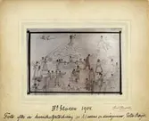 Karikatyrteckning av klass på Skara folkskoleseminarium.