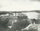 Utsikt mot fabriksområdet och Gula byggningen.