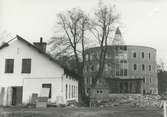 Exteriör. Tvättstugan vid Bagarns träsk, Gustavsberg. Riven i samband med byggnationen av Runda huset/kommunalhuset 1953 strax intill.