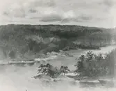 Exteriör. Farsta bro, södra landfästet. Målning av Frans Meder.