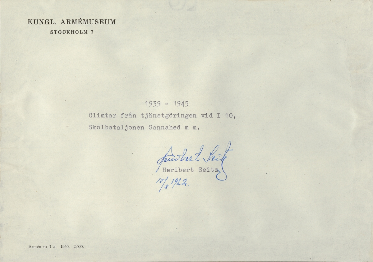 Unknown artist, Fotoalbum innehållande bilder från åren 1939-1945 föreställande Södermanlands regementet I 10.
