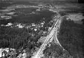 Flygfoto över stationen
Stationen omb. 1929, Stationen anlades 1878. Tvåvånings stationshus i trä