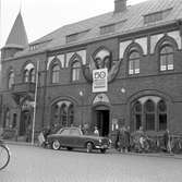 Statens Järnvägar, SJ. Trelleborg - Sassnitz 50 års jubileum. Gamla Centralstationen, Trelleborg Nedre, från gatusidan