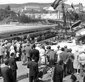 Statens Järnvägar, SJ, tågfärjeleden Trelleborg- Sassnitz 50 år. M/S Trelleborg anlöper Sassnitz