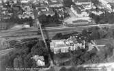 Flygfoto över Växjö station med omnejd.