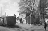 Järnvägsstationen i Tungelsta. Stockholm - Nynäs Järnväg, SNJ motorvagn.