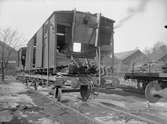 Bergslagernas Järnvägar,  BJ G-vagnar, krockskadade och upplastade. Olycka vid Sandviken 1931-03-20