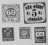 Fraktmärken från olika järnvägsbolag.