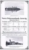 Affisch med tidtabell från 1908 för Norra Södermanlands Järnväg mellan Stockholm C och Eskilstuna C.