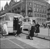 Helsingborg. Utsikt från Kärnan, Busstorget. Scania Vabis B63 2279 special . Skylt på hus i bakgrunden Transmarina.