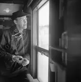 Statens Järnvägar, SJ Tåghem, resenärer i fönster.