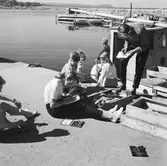 Läroverkselever besöker Baskemölla fiskeläge.
(Foto i samband med Blackebergs Lärov. tåghem)