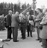 Elektrifiering av sträckan Borås-Alvesta. Generaldirektör, Gd, Erik Upmark, 2:a från höger. Kommunikationsminister, Gösta Skoglund, 4:a från höger