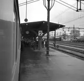 Elektrifiering av sträckan Borås-Alvesta. Första eltåget, SJ Rb2 1003.  Plattform 2. Blåsorkester