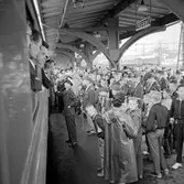 Elektrifiering av sträckan Borås-Alvesta. Första eltåget, SJ Rb2 1003. Blåsorkester