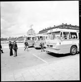 Statens Järnvägar SJ, bussar vid bussangöringen på Klarabergsviadukten vid Stockholm Centralstation.
