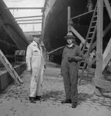 Maskingenjör Petterson, Malmö ,och chefen för det norra tyska järnvägsdistriktet, vid  Starkes ombyggnad på Kockums varv.