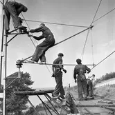 Elektrifiering av linjen Ånge-Sundsvall. Moteringsarbeten vid förankringspunkt.